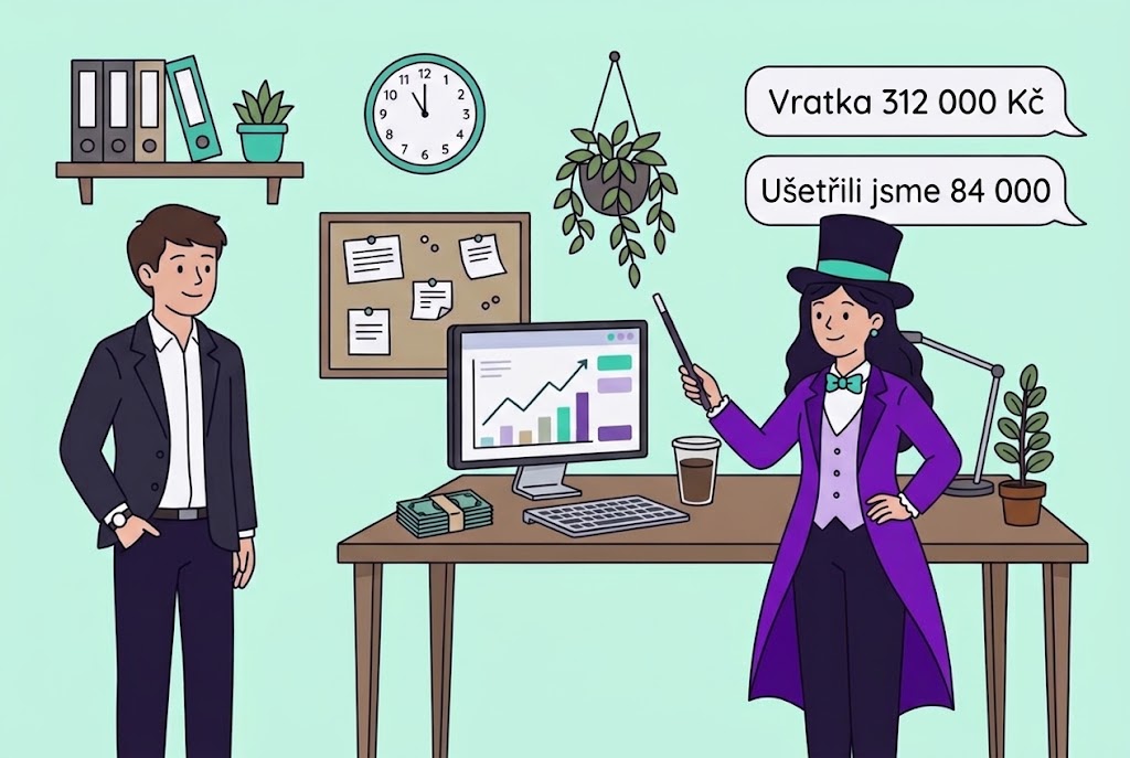 Jednatel s tabletem a přehledným grafem